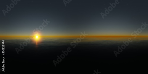 8K seascape, sunrise, clear sky with stars, facing south, Halifax, only ocean, spring, altitude 2m, HDRI map, 360 degree 3d render, spherical nature background environment, equirectangular panorama