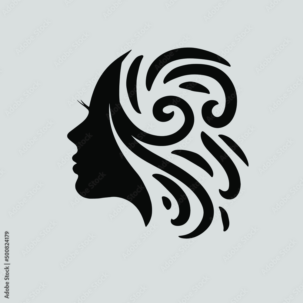 Beauty hair salon and spa logo with portrait illustration of a beautiful woman Beauty hair salon and spa logo with portrait illustration of a beautiful woman