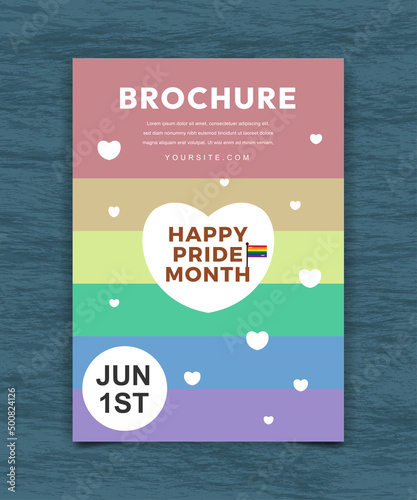 Realistic LGBT Happy Pride Month Celebration Brochure Design Concept