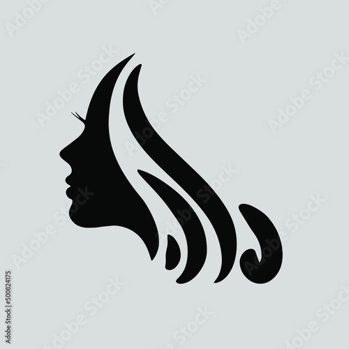 Beauty hair salon and spa logo with portrait illustration of a beautiful woman