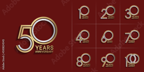 set of anniversary premium collection gold and silver color can be use for celebration event