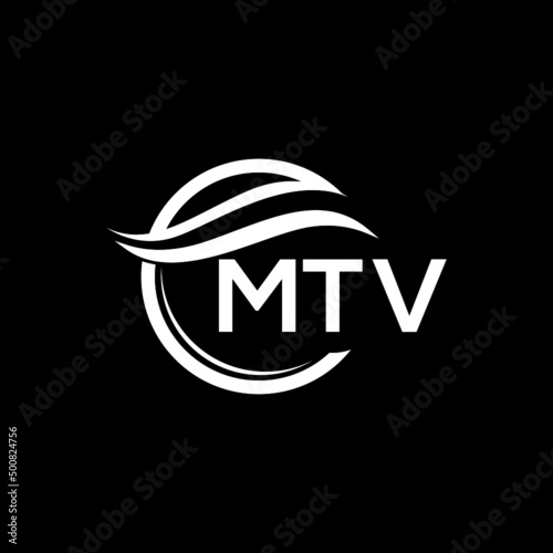 MTV letter logo design on black background. MTV creative initials letter logo concept. MTV letter design.  photo