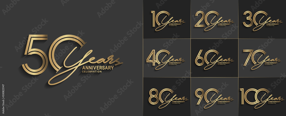 set of anniversary premium collection golden color can be use for celebration event - obrazy, fototapety, plakaty 