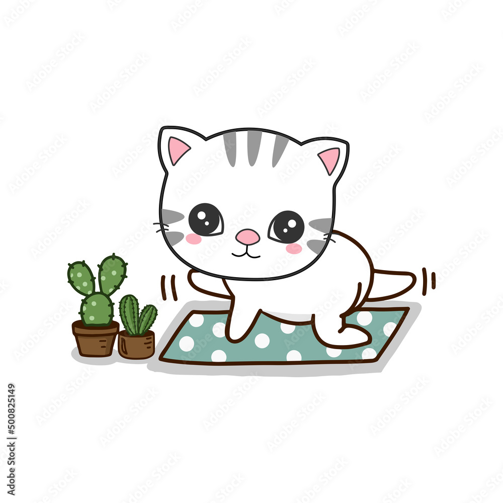 Cute Cat meditating with yoga.Cute cartoon character..