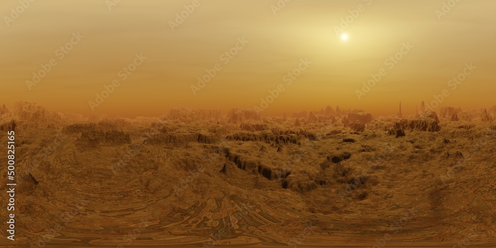 8K 360 degree HDRI map, rough canyon at dusty early afternoon during sandstorm (3d nature illustration, spherical background environment, equirectangular panorama)