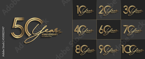Photo set of anniversary premium collection golden color can be use for celebration ev