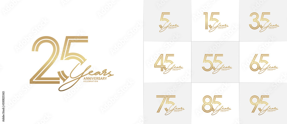 set of anniversary premium collection golden color can be use for celebration event - obrazy, fototapety, plakaty 