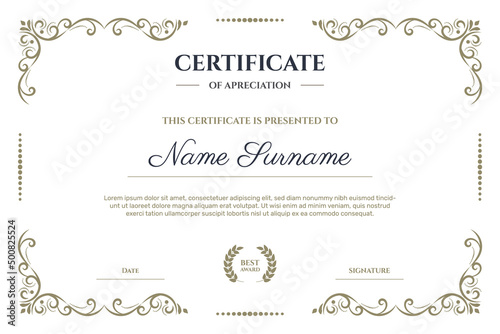 Elegant certificate with frame template. - Vector.