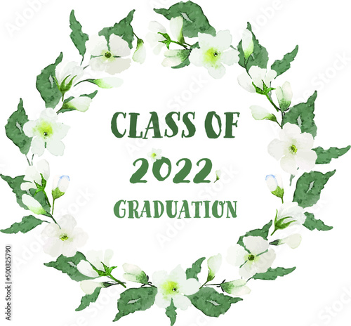 Class of 2022 graduation congratulations flower and leaves background, vintage watercolor illustration nature decoration elements