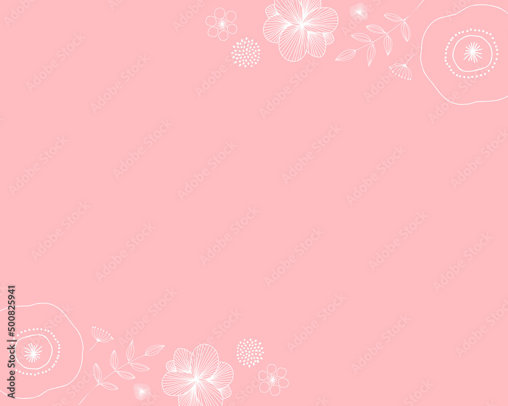 Naklejka premium 北欧風線画イラストフレーム斜め（ピンク）