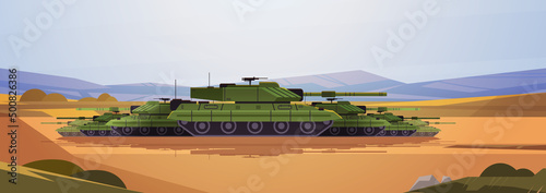 Ukrainian tanks special battle transport military equipment heavy armored fighting vehicle in desert stop war against Ukraine