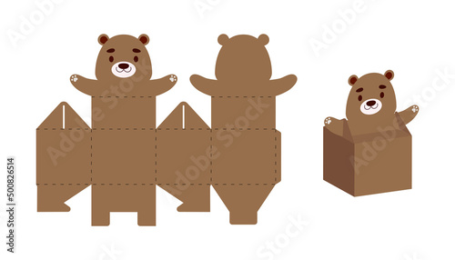 Simple packaging favor box otter design for sweets, candies, small presents. Party package template for any purposes, birthday, baby shower. Print, cut out, fold, glue. Vector stock illustration