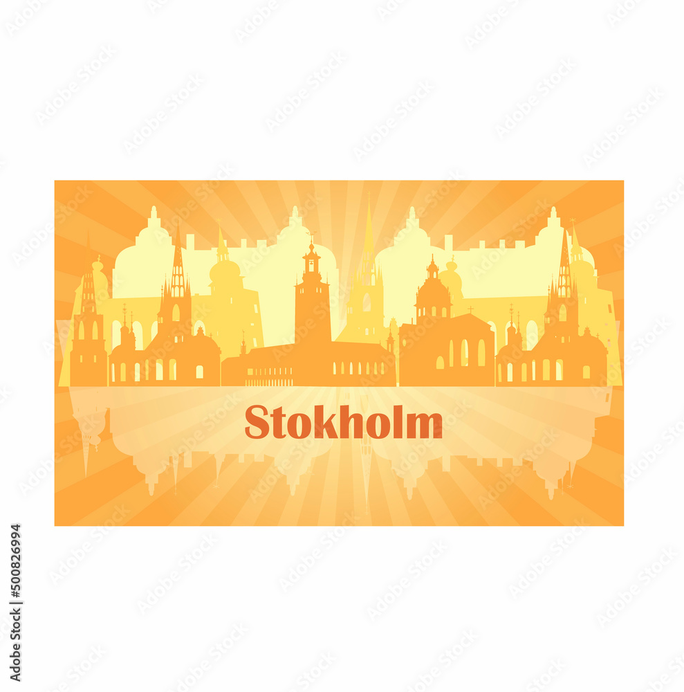 silhouette of the city of stockholm in yellow, the color of the coat of arms