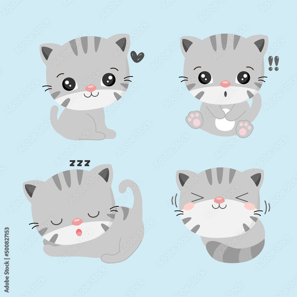 Set of cute cat in various poses.