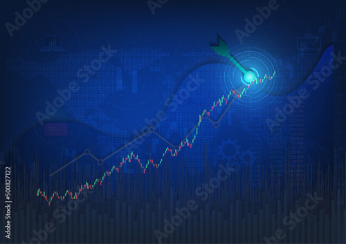 Stock market investment trading. Business candle stick and economic growth graph chart. Online financial investment. Forex trading futuristic and strategy planing concept. Vector illustration EPS10.