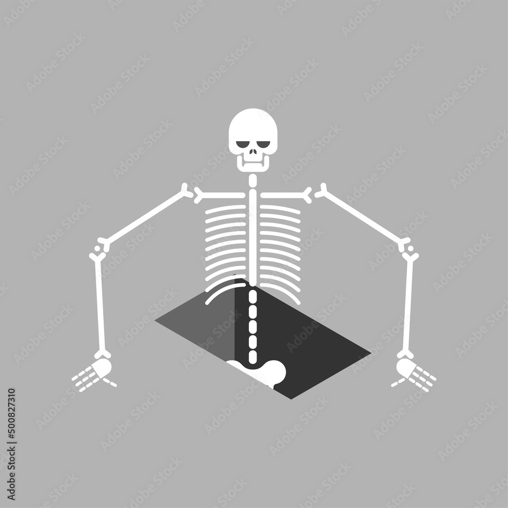 Skeleton coming out of grave. Vector illustration