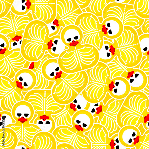 Rubber duck skeleton pattern seamless. Bone toy background. Vector texture