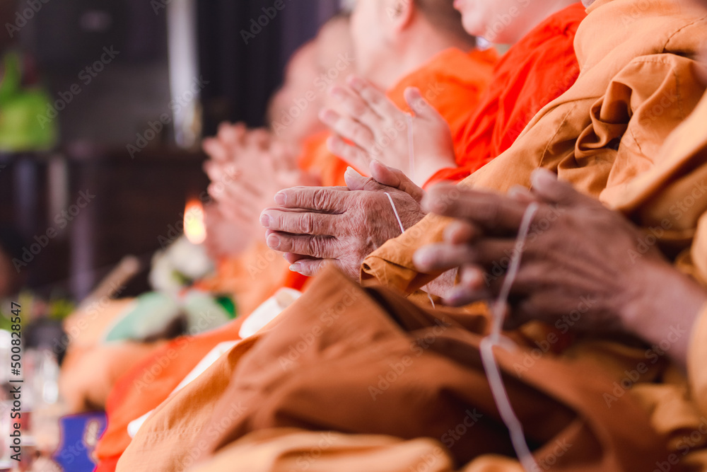 pray, Monk put the palms of the hands together, Religious ceremony, Thailand