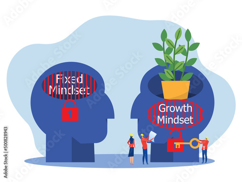 businessman unlock key for put think growth mindset different fixed mindset concept vector