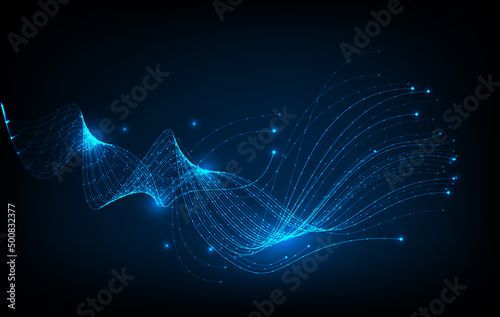AI Artificial intelligence wave lines neural network. vector in concept of technology, fiber optics lights abstract background. photo