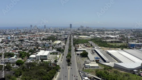 Avenida Gregorio Luperon at Santo Domingo Oeste in Dominican Republic. Aerial forward photo