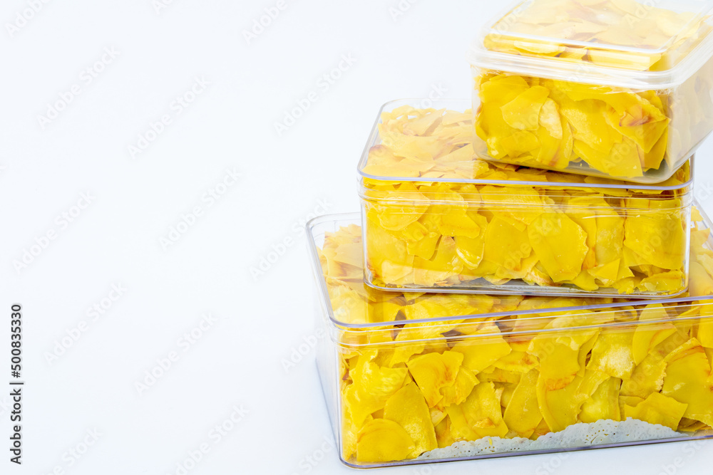 Dried durian in the transparent box set. Dried durian in the transparent box set.