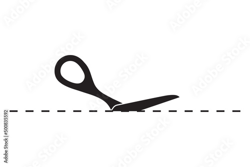 Cutting line by scissors vector icon. Separation paper sign. Trim coupone symbol.