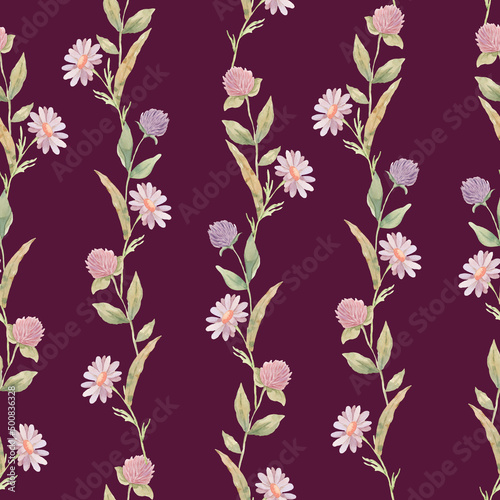 Seamless  surface  pattern  texture  with wild field flowers. Hand painted watercolor.