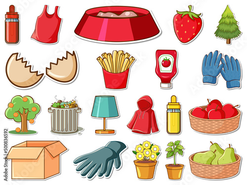 Sticker set of mixed daily objects