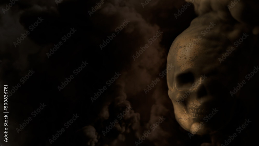 Smoking grey skull backdrop with free place - war concept - abstract 3D rendering