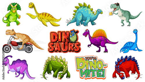 Many dinosaurs on white background