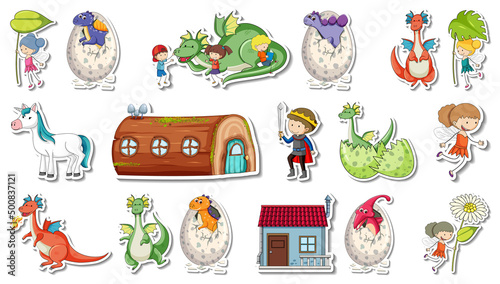 Sticker set of fantasy fairy tale cartoon characters
