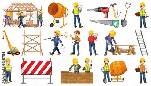 Set of construction site objects and workers © GraphicsRF