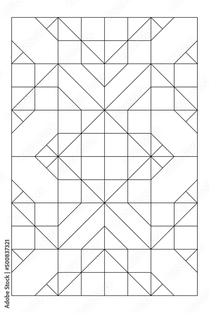 Composition of 4 variations of tile designs into a vertical pattern. Easy coloring page for digital detox. Anti stress EPS8 #514 Composition of 4 variations of tile designs into a vertical pattern. Easy coloring page for digital detox. Anti stress EPS8 #514