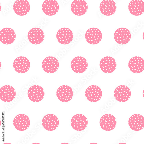 Seamless geometric pattern with pink circles on a white background