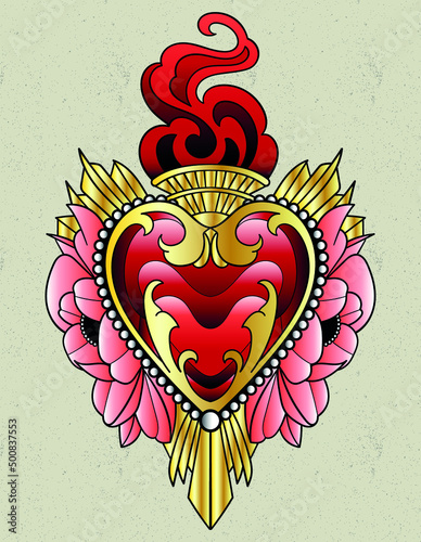 heart neo traditional tattoo