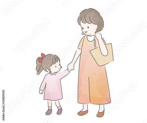 お母さんと女の子の水彩風イラスト