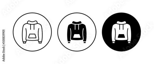 Hoody jamper icon vector winter wear icon warm clothing. Hoodie jacket wear sign. Hooded sweatshirt, Unisex, male, female model. clothes Sweatshirt editable stroke, isolated on white