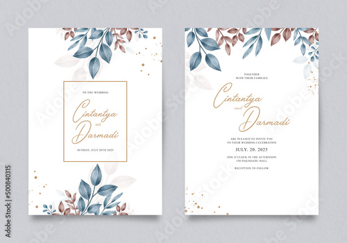 foliage wedding invitation card template design