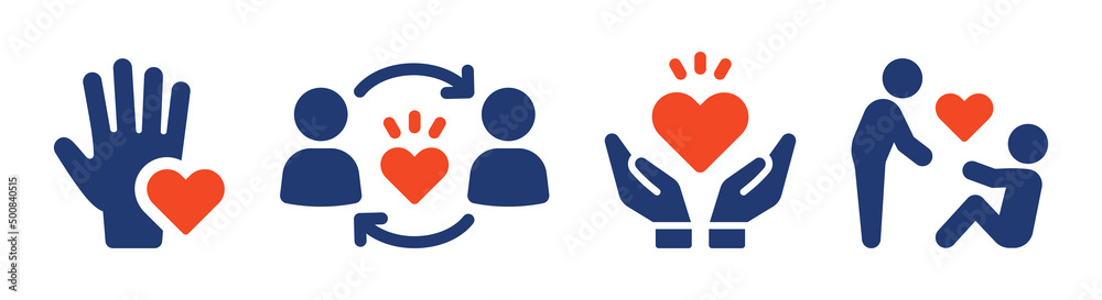Help and support icon set. Hand with love symbol vector illustration. Help and support icon set. Hand with love symbol vector illustration.
