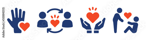 Help and support icon set. Hand with love symbol vector illustration. photo