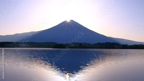 Double diamond Mount fuji from Lake Tanuki in Fujinomiya City 04/25/2022