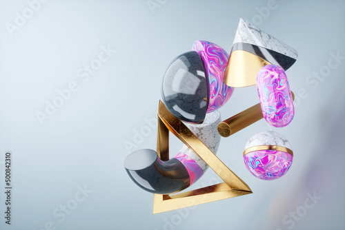 Light pink background, clean design, luxurious layout. Realistic 3D geometric shapes on a light background. Corporate banner, magazine style, modern design. Copy space, 3d render, 3d illustration.