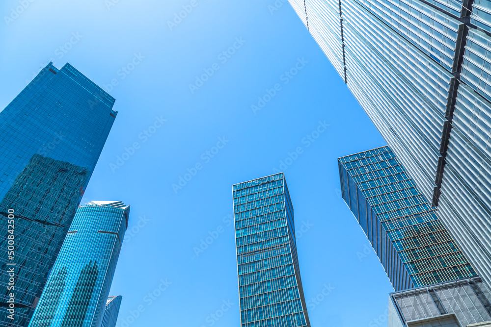 low angle view of skyscrapers in city of China.