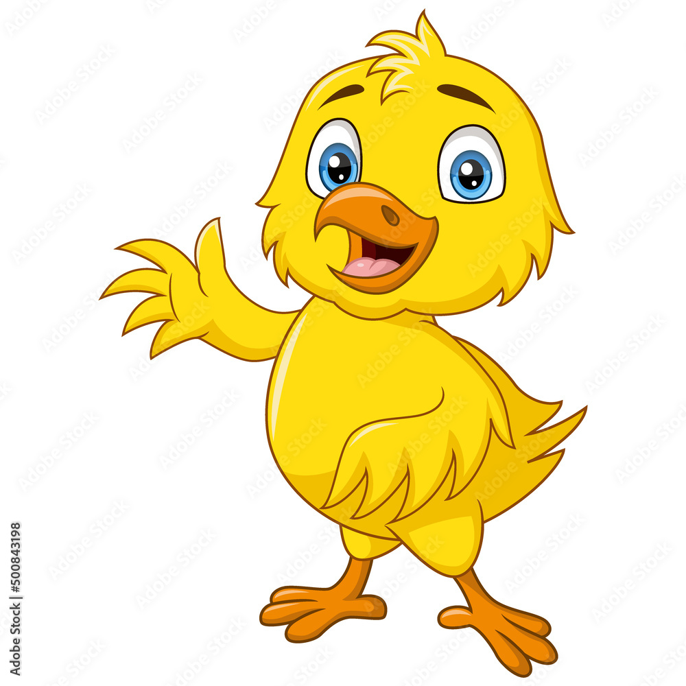 Cute baby chick cartoon waving hand