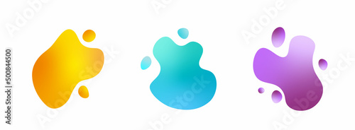 Abstract gradient graphic elements of yellow, purple and turquoise gradients in a modern style. Banners with current liquid forms, amoeba forms.
 Logo, flyer, presentation, invitation, card template. 