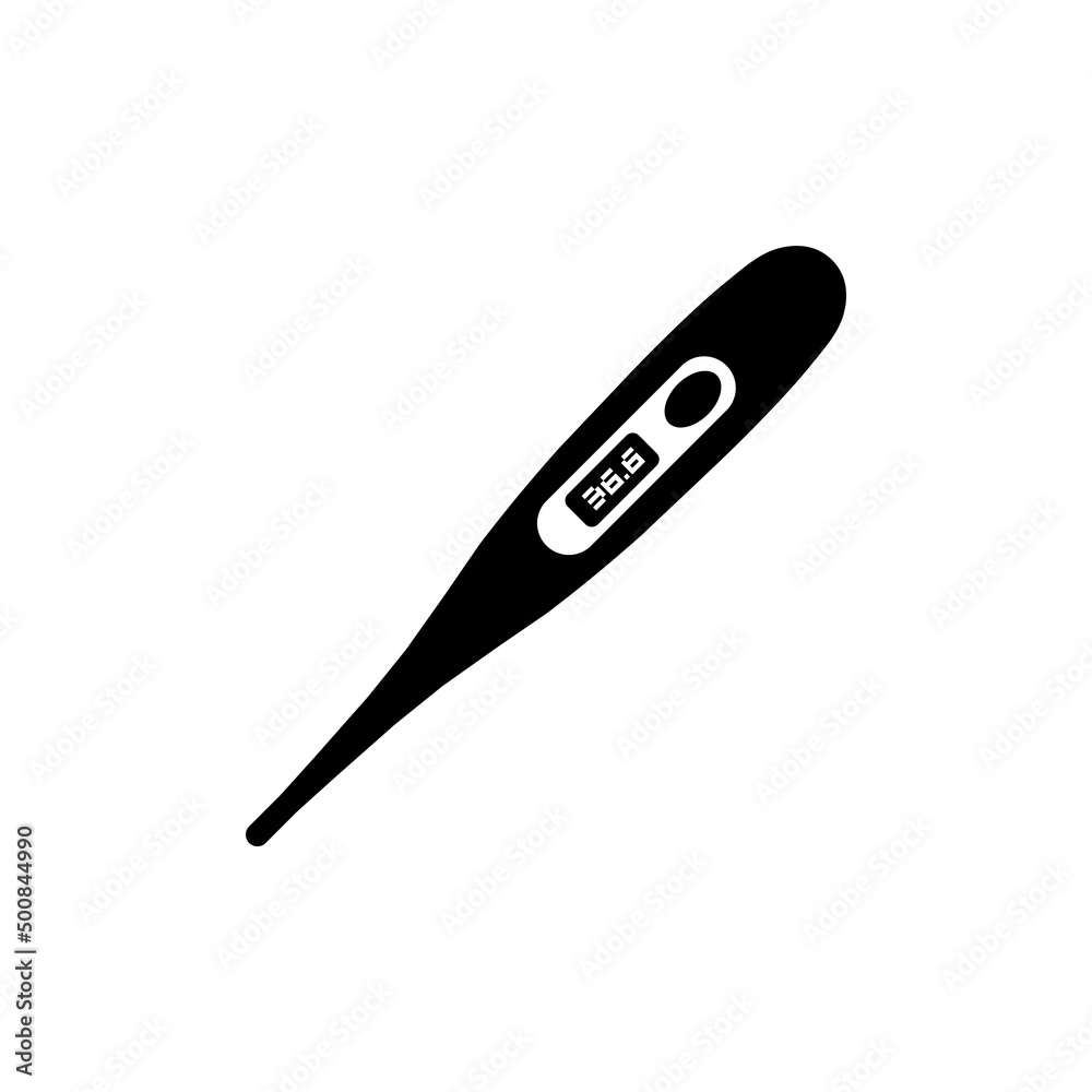 Digital Thermometer Silhouette. Black and White Icon Design Element on Isolated White Background Digital Thermometer Silhouette. Black and White Icon Design Element on Isolated White Background