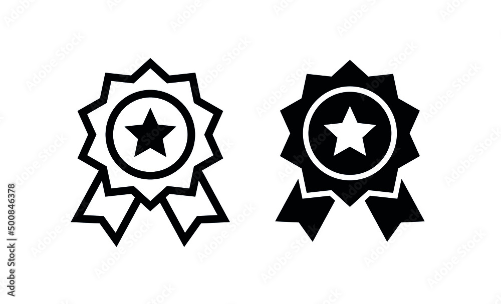Stamp or seal icon. Congratulatory attribute, medal or award with ribbon. Symbol of guarantee or quality. Stamp or seal icon. Congratulatory attribute, medal or award with ribbon. Symbol of guarantee or quality.