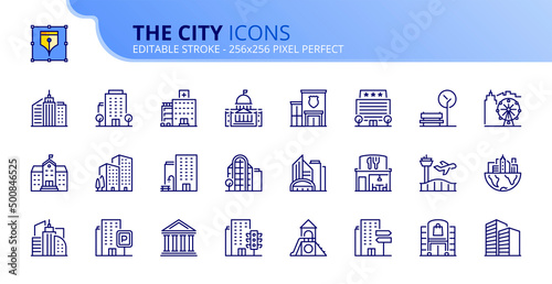 Simple set of outline icons about the city photo