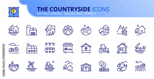 Simple set of outline icons about the countryside